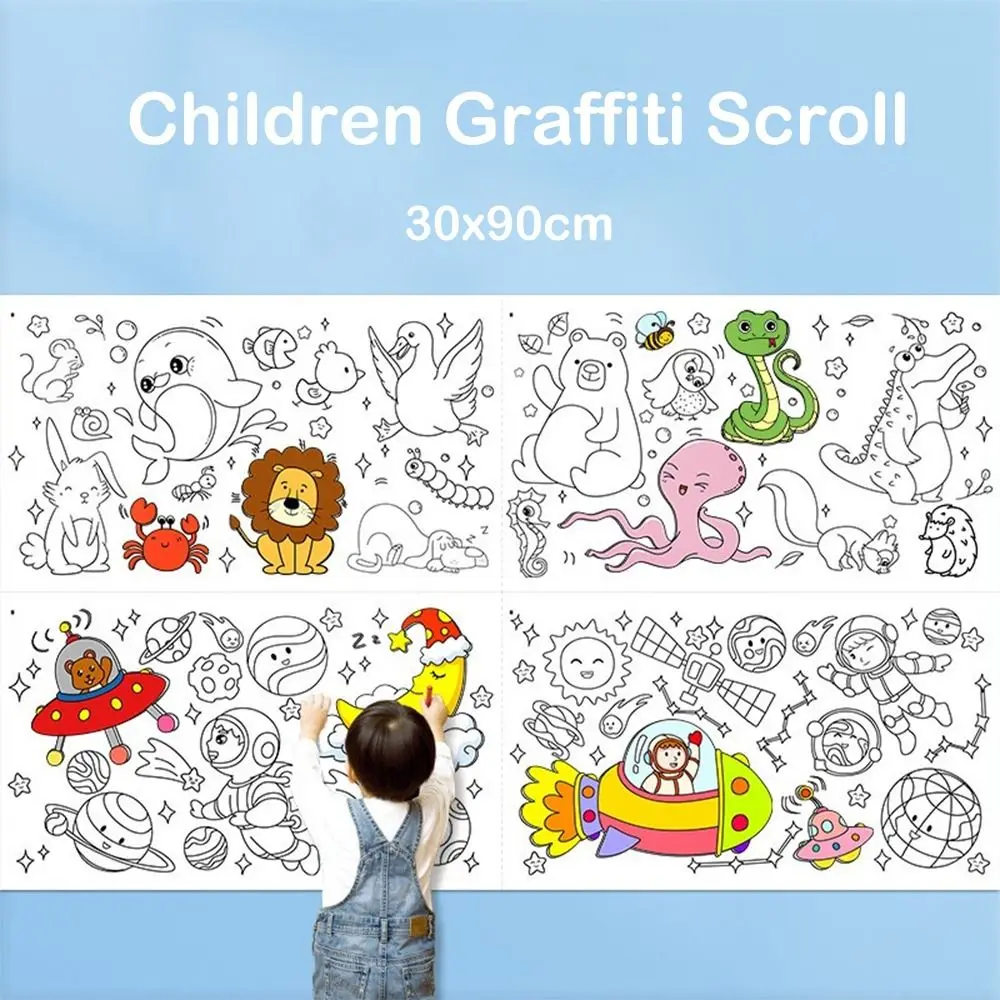 

Toys Adhensive Drawing Sticker Watercolor Paper Children's Drawing Scroll Blank Coloring Pages Color Filling Sticker