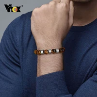 vnox 10mm beads bracelets for men black stone tiger eyes beaded bracelet casual male boy bracelet