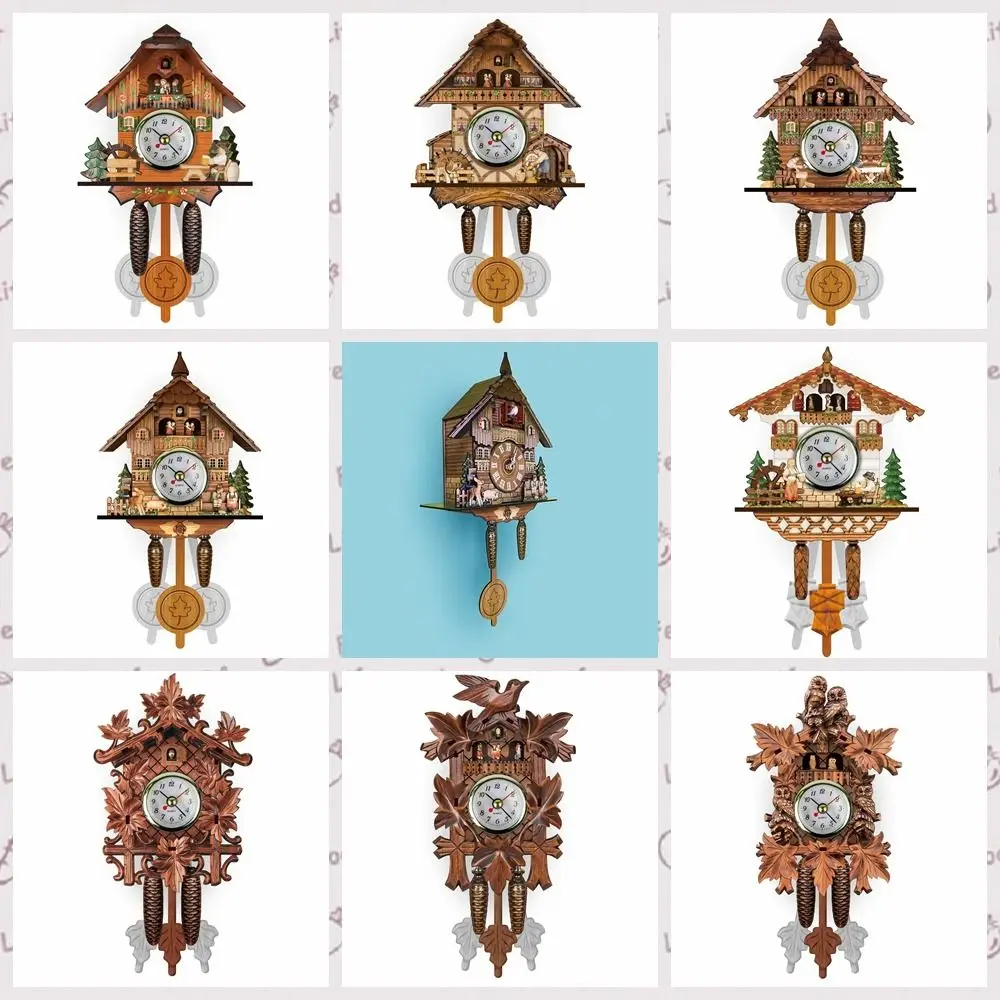 Durable Silent Wooden Cuckoo Wall Clock 3d Chiming Realistic Pattern Decorative Room