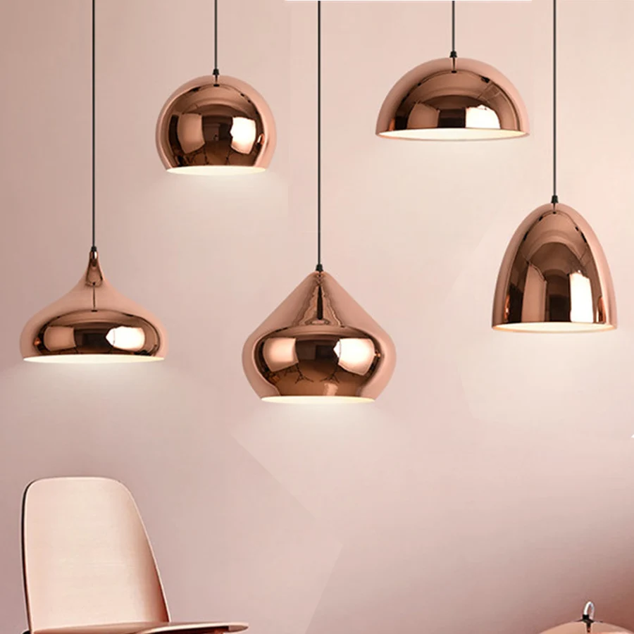 

E27 Modern Luxury LED Pendant Lamp Rose Gold Mirror Pendant Light Suspension Restaurant Bar Living Room Hotel Cafe Droplight