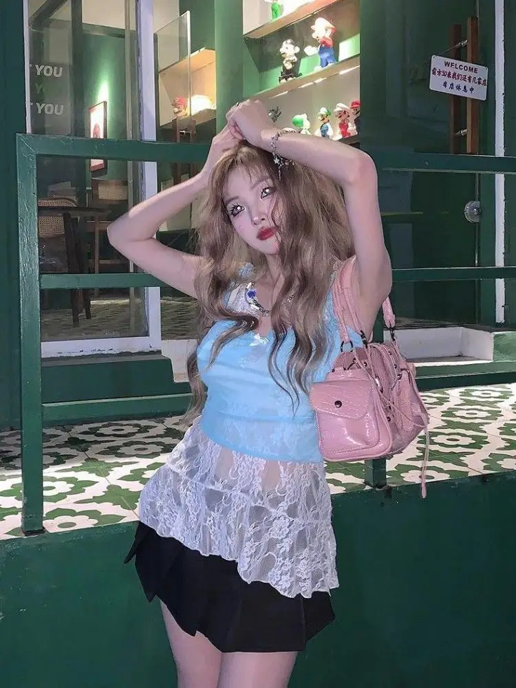 Женский кружевной топ без рукавов с открытой спиной