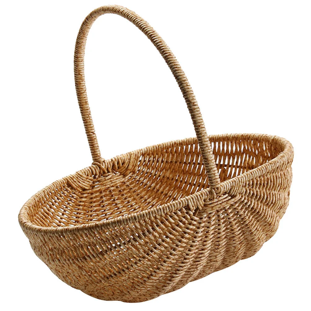 

Snack Basket Snacks Serving Woven Storage Weave Party Fruits Handwoven Picnic Grocery Plastic Rattan Container Travel Outdoor