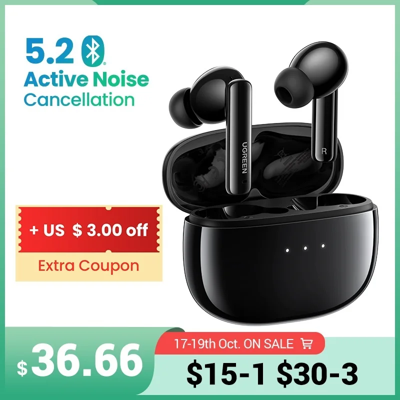

Top HiTune T3 ANC Wireless TWS Bluetooth 5.2 Earphones , Active Noise Cancellation, in-Ear Mics Handfree Phone Earbuds