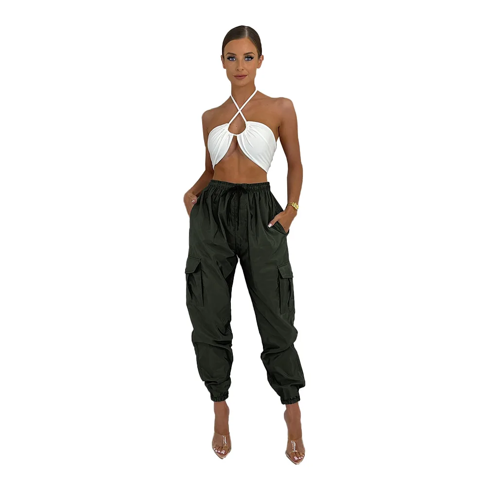 

Брюки-карго женские с высокой талией, модные однотонные Свободные повседневные штаны до щиколотки, спортивная верхняя одежда, на осень