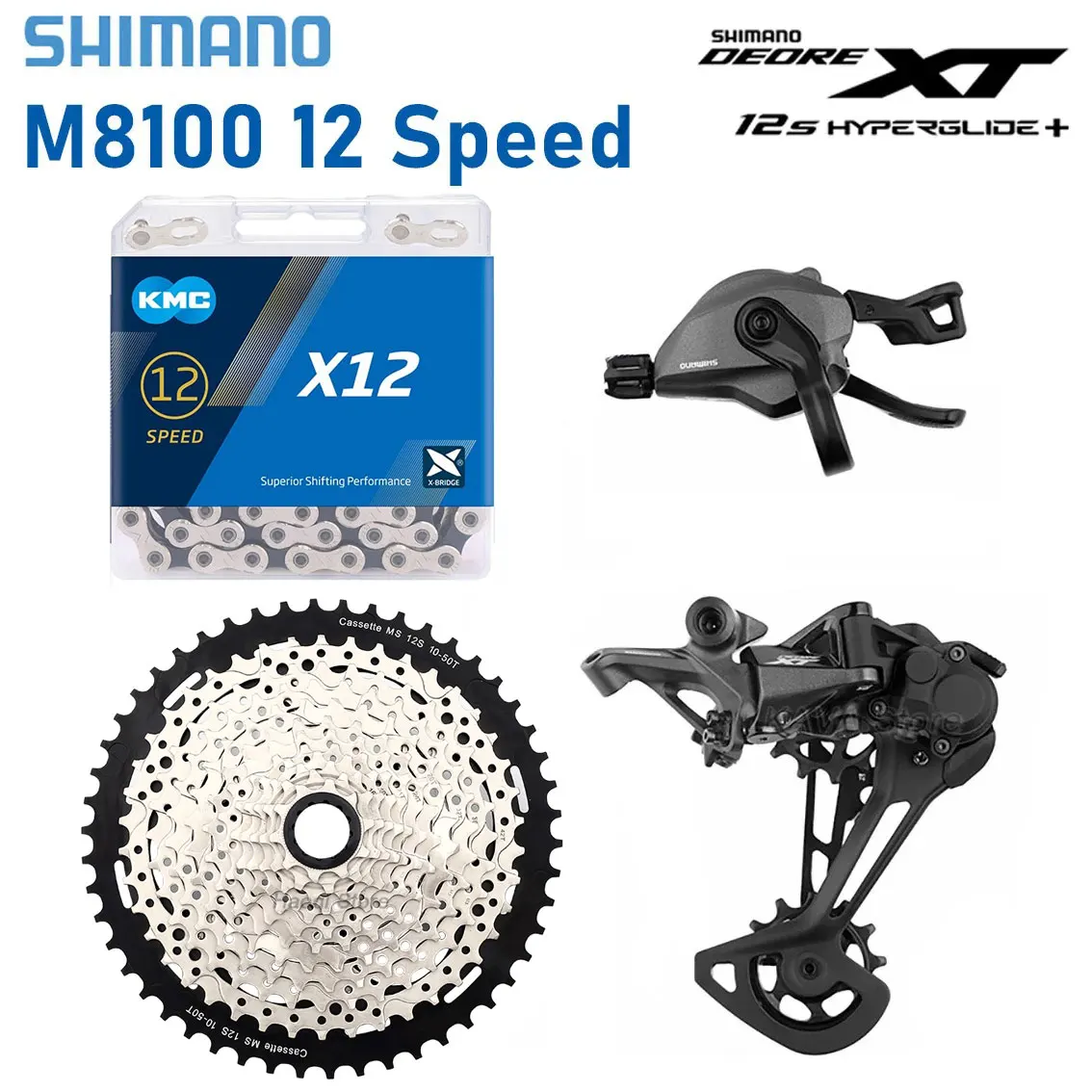 Shimano Deore XT M8100 Groupset 12S MTB Derailleur Shifter 12V Gear Set HG MS Cassette 12-скоростная велосипедная цепь 46T