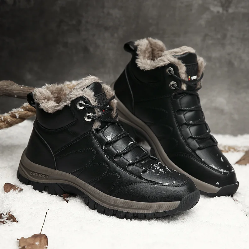 SALUDAS Men High Top Leather Boots Winter Waterproof Plush Warm Ankle Boots Non Slip Casual Shoes Luxury Handmade Sneakers Male