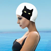 cartoon cat swimming cap elastic waterproof silicone fabric long hair sports swim pool hat high elasticity cute fashion swim cap