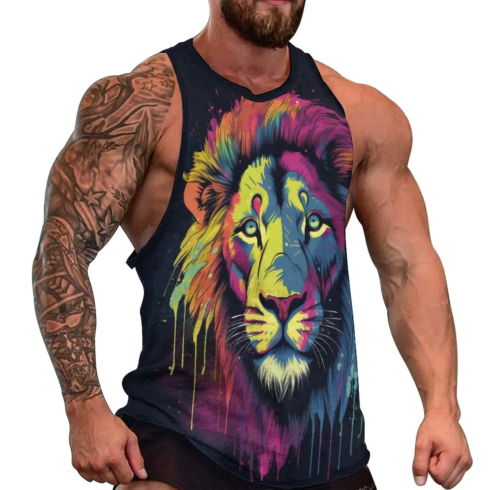 

Lion Summer Tank Top Psychadelic Grafitti Gym Tops Male Printed Vintage Sleeveless Vests Plus Size 4XL 5XL