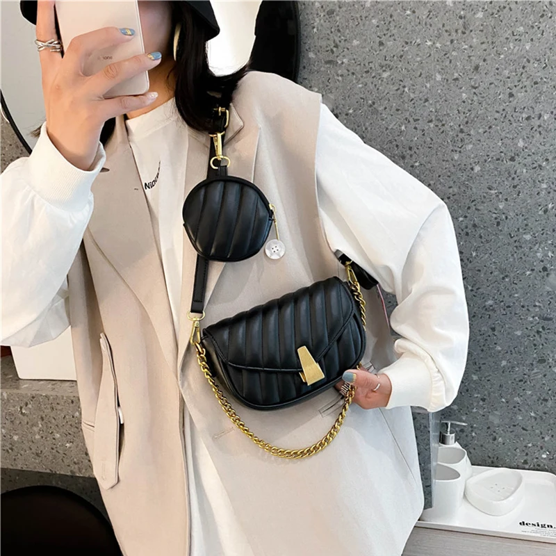 Luxury Brand Leather Woman Bagute Bags Quilted Fashion Bags For Women Flap Retro Clutch Handbag Metal Chain Small Shoulder Bag