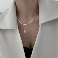a z tiny women initial necklacesmall bling letter girl chain choker stainless steel blade chain layered collar pendant necklace