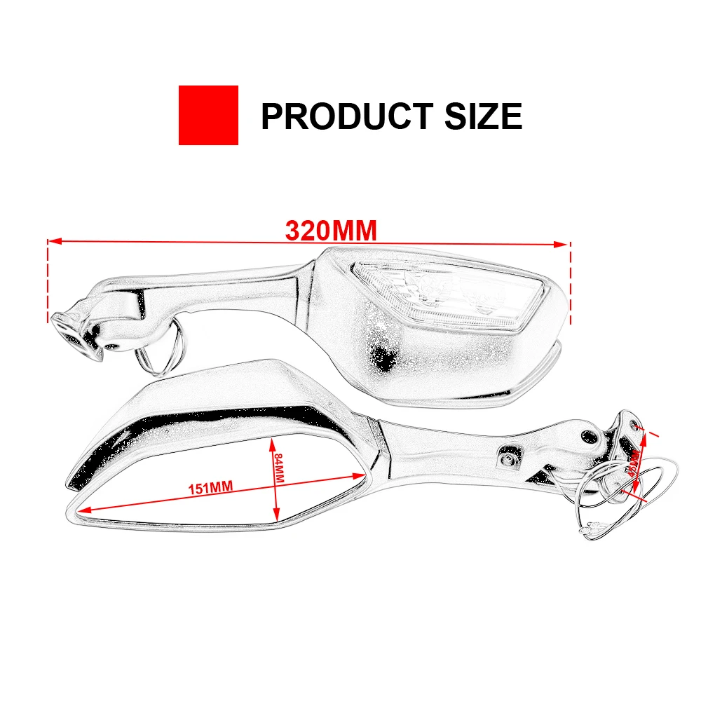 Боковые зеркала заднего вида для мотоцикла со светодиодной подсветкой и