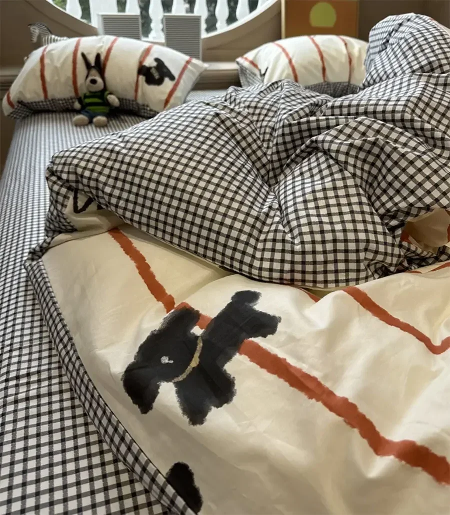 Хлопковое постельное белье Cartoon Teddy Dog Stripes