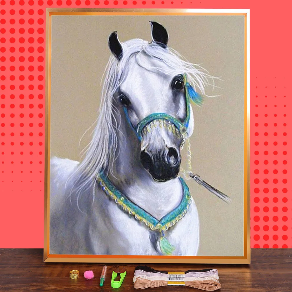 

Horse Animal Printed Fabric 11CT Cross Stitch Full Kit DIY Embroidery DMC Threads Handmade work Handiwork Painting Different