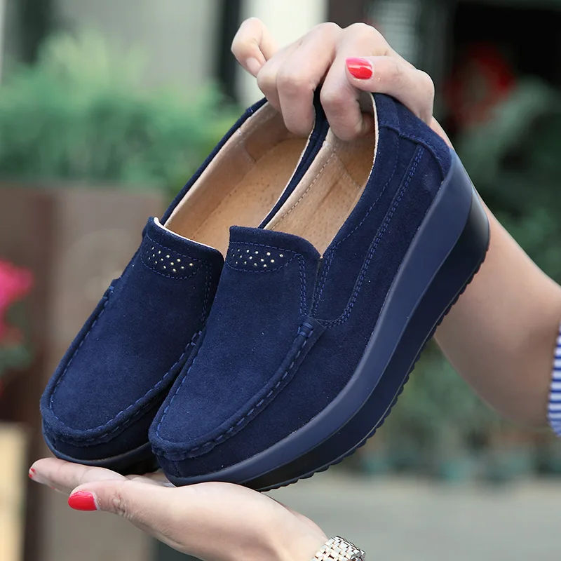 

Women Flat Platform Loafers Ladies Elegant Suede Leather Moccasins Shoes Woman Slip On Moccasin Women's Blue Casual Shoes