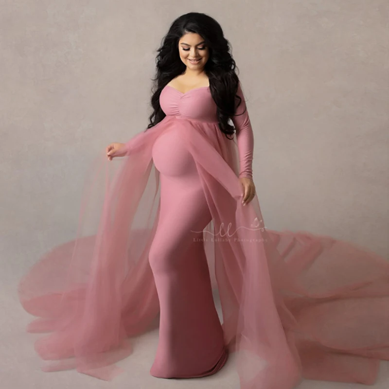 Maternity Dresses For Baby Showers  Shoot  Women Summer Elastic Long Robe Grossesse Vestidos Elegant Tulle Full