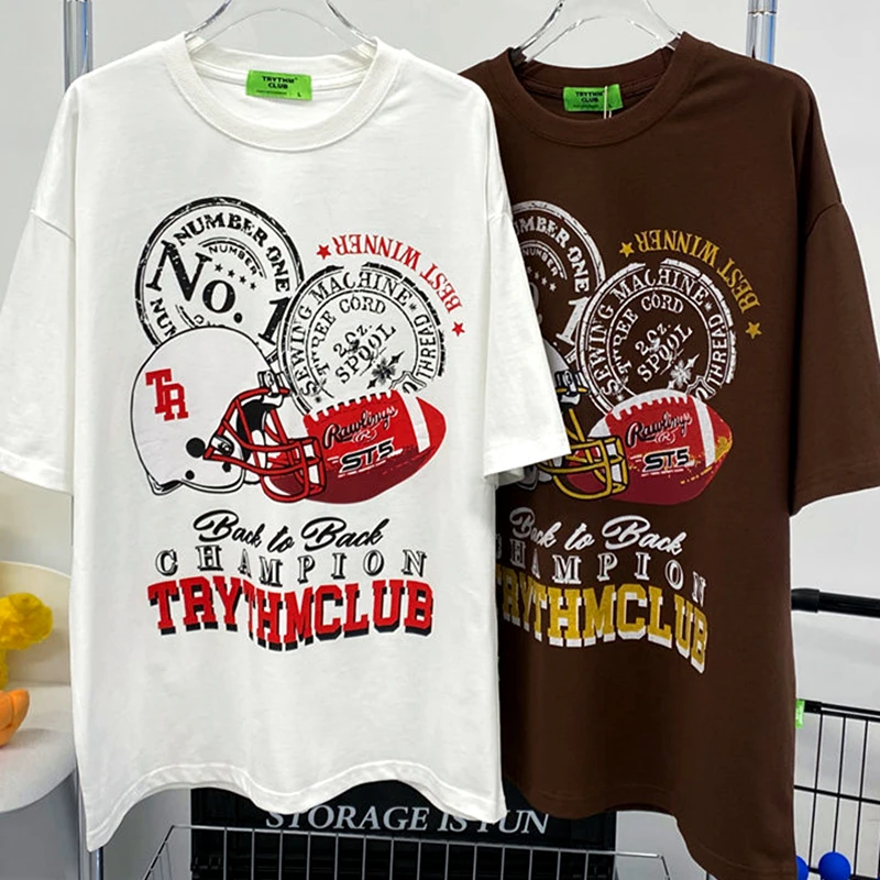 

Streetwear Vintage Rugby Element Preppy Graphic T Shirts Men Women O-neck Oversized Tops Pure Cotton Comfort Summer Plus Size