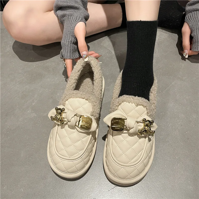 

Women Shoes Autumn Modis Casual Female Sneakers Loafers Fur Slip-on Bow-Knot Round Toe Fall 2023 Slip On Winter Butterfly Moccas