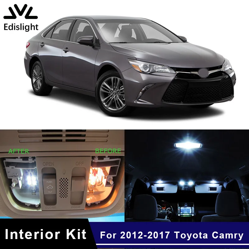 

14 шт., белые Ледяные Голубые лампы, внутренпосылка ламп для 2013-2017 Toyota Camry Map, купольная дверная фара багажника