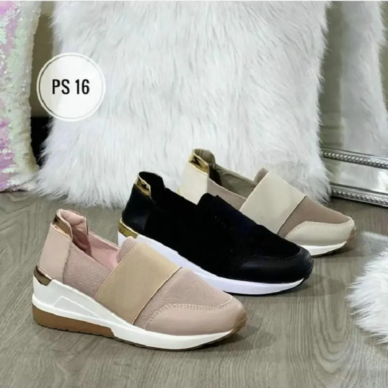 Women's Large Size Sneakers Style Thick Soled Contrast Color Light Mouth Elastic Belt European And American Casual Single Shoes