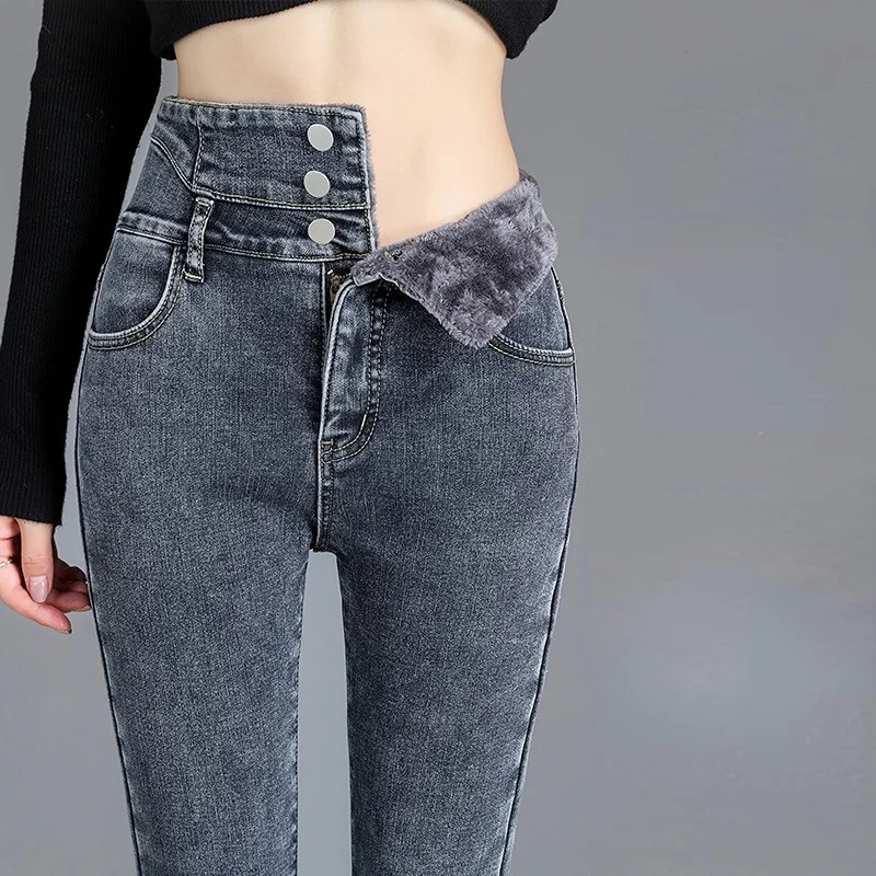 

Women Jeans Y2k Pants Winter Pants Plush High Waist Stretch Legging Korean Trousers Thickened Warmth Woman Traf Clothing Jeans
