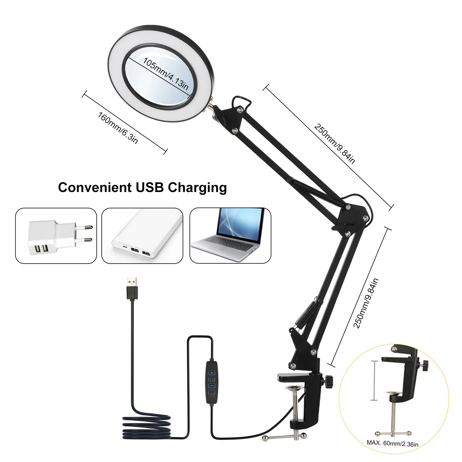 

Arm Magnifier Modes Dimmable Desk Light Clamp-on Lamp Lamp 3 Swing Illuminated Glass Leds Color Flexible With 8x Magnifier Table