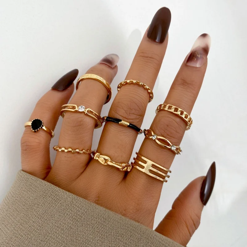 

New Crystal Gold Color Rings Set Metal Snake Rings for Women Hollow Earring Fashion Snake Rings Girls Trendy Jewelry Gifts