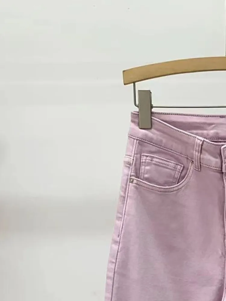 Pink Wide Leg Jeans Women's Casual High Waist Straight Pockets 2023 New Female Denim Long Trousers