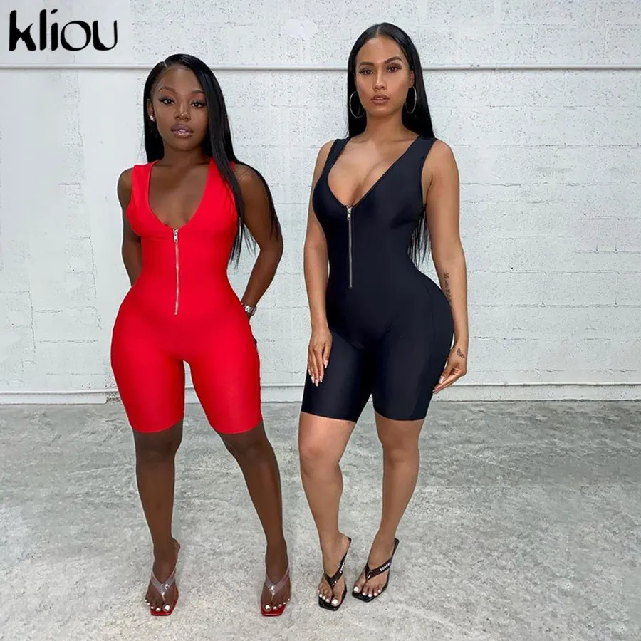 

Женский Облегающий комбинезон с молнией и V-образным вырезом