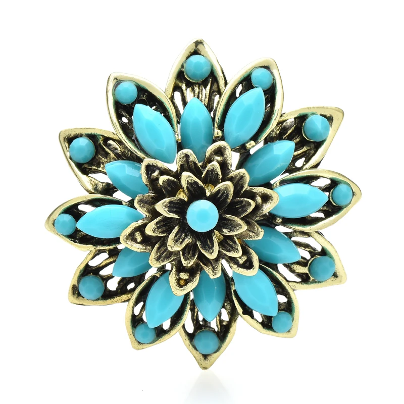 

Wuli&baby Blue Pretty Flower Brooches For Women Unisex Vintage Resin Lovely Flower Party Office Brooch Pin Gifts