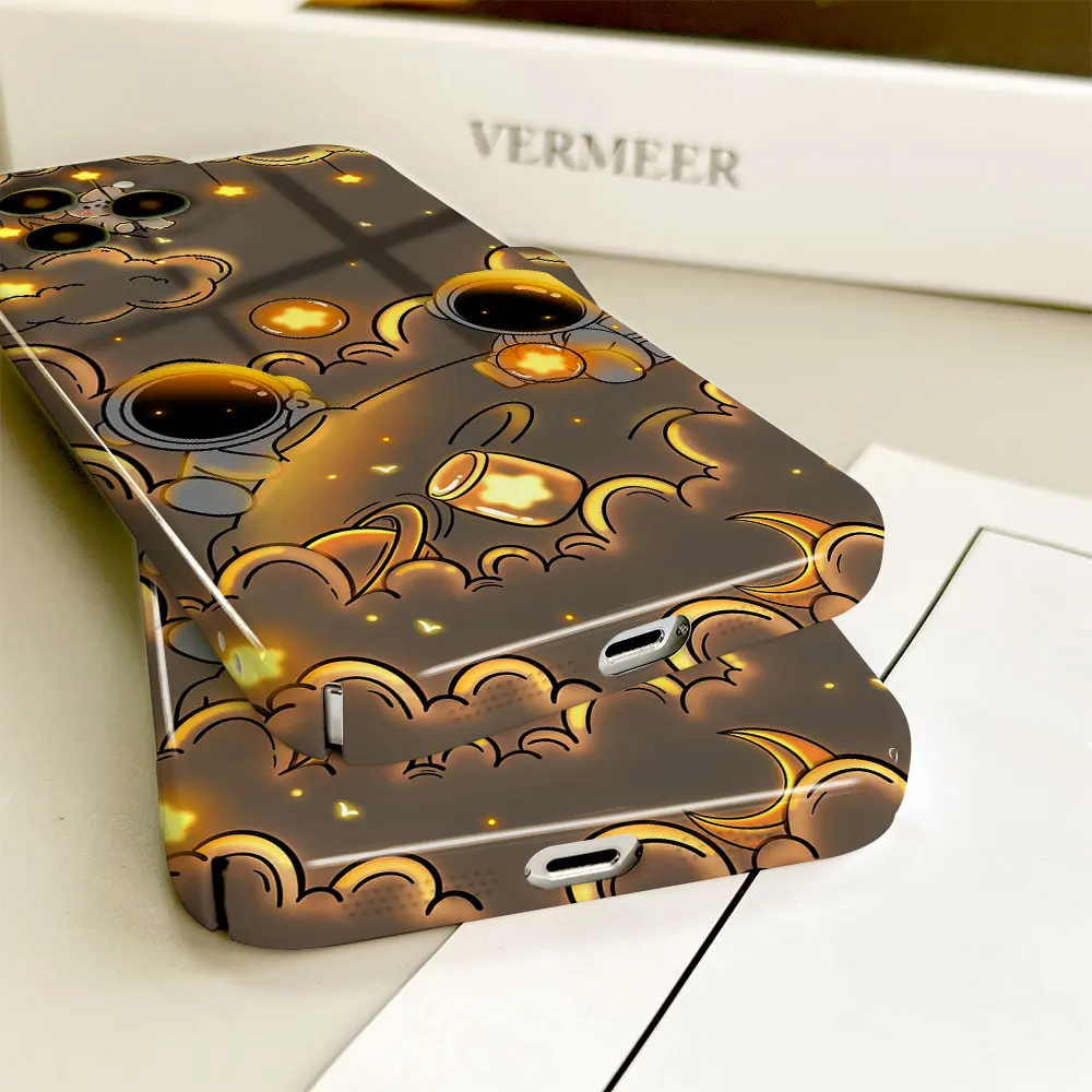 Phone Case For iPhone 14 13 12 11 Pro Mini XS X Max XR SE 8 7 6 Plus Full Printed Hard Film Case Q Version Of The Cute Astronaut