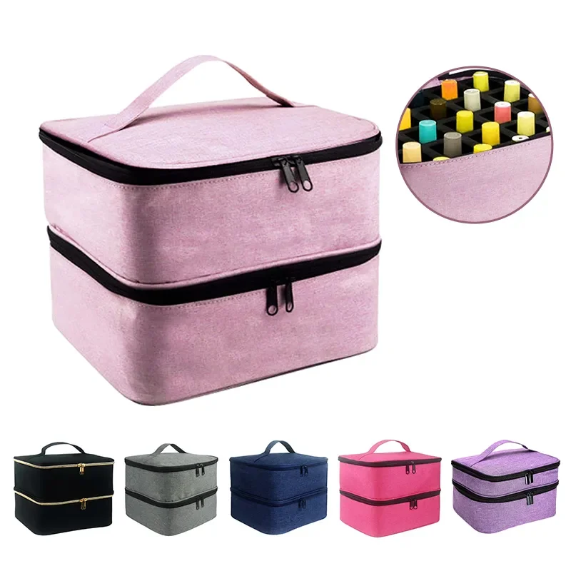 

Essential Oil Case 30 Bottles Nail Polish Storage Bag Portable Cosmetic Large Handbag Organizer Double Layer Design