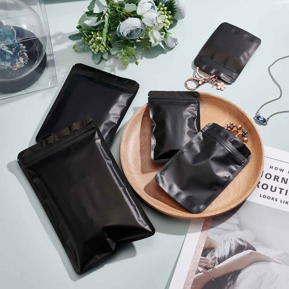 150Pcs Matte Black Zip Lock Bags PET Self-Seal Zipper Waterproof Resealable Bags for Jewelry Parts Package Storage Pouches