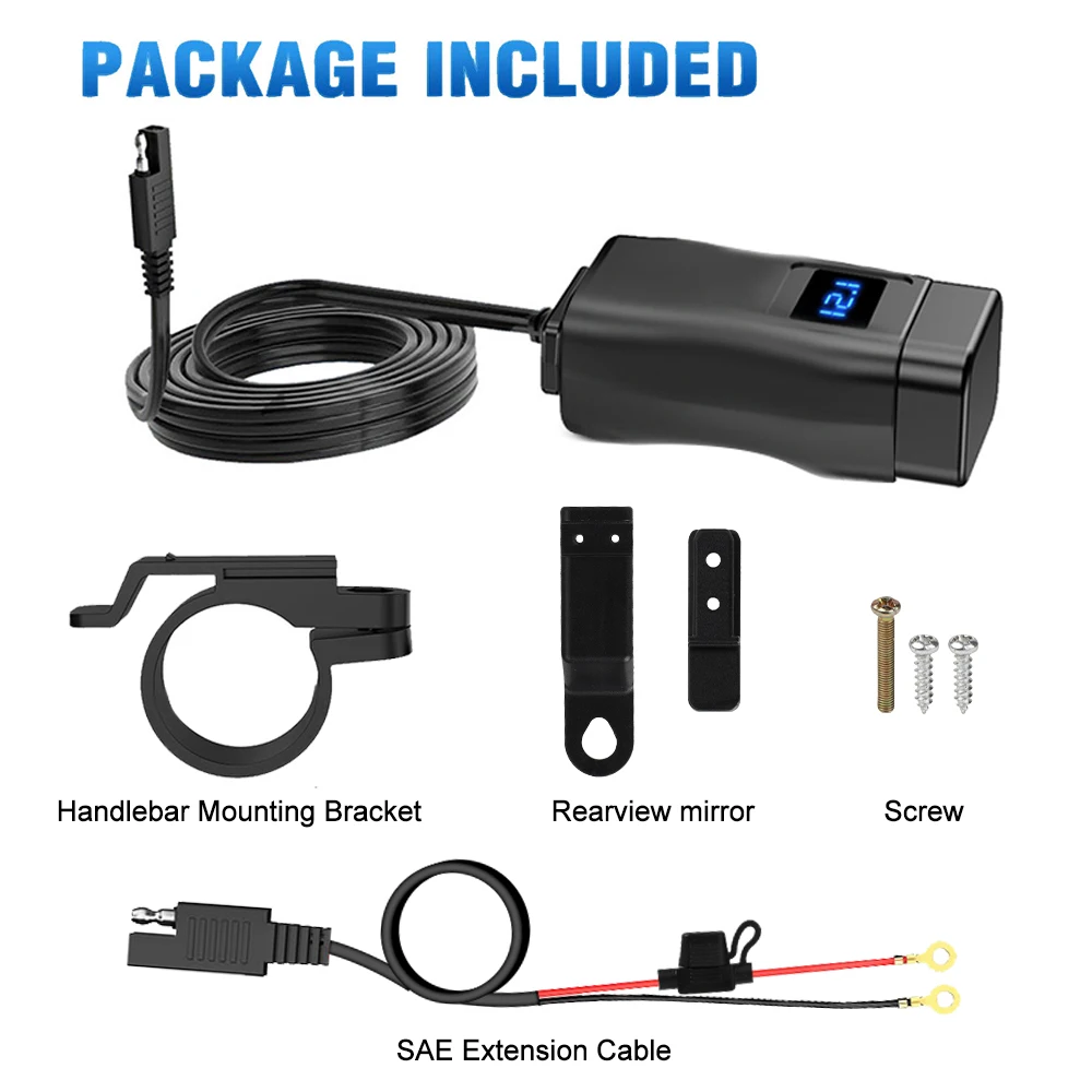 Фото Зарядное устройство для мотоцикла с двумя USB-портами QC3.0, быстрое зарядное устройство, адаптер питания с выключателем, водонепроницаемый цифровой вольтметр, аксессуары для мотоцикла №4