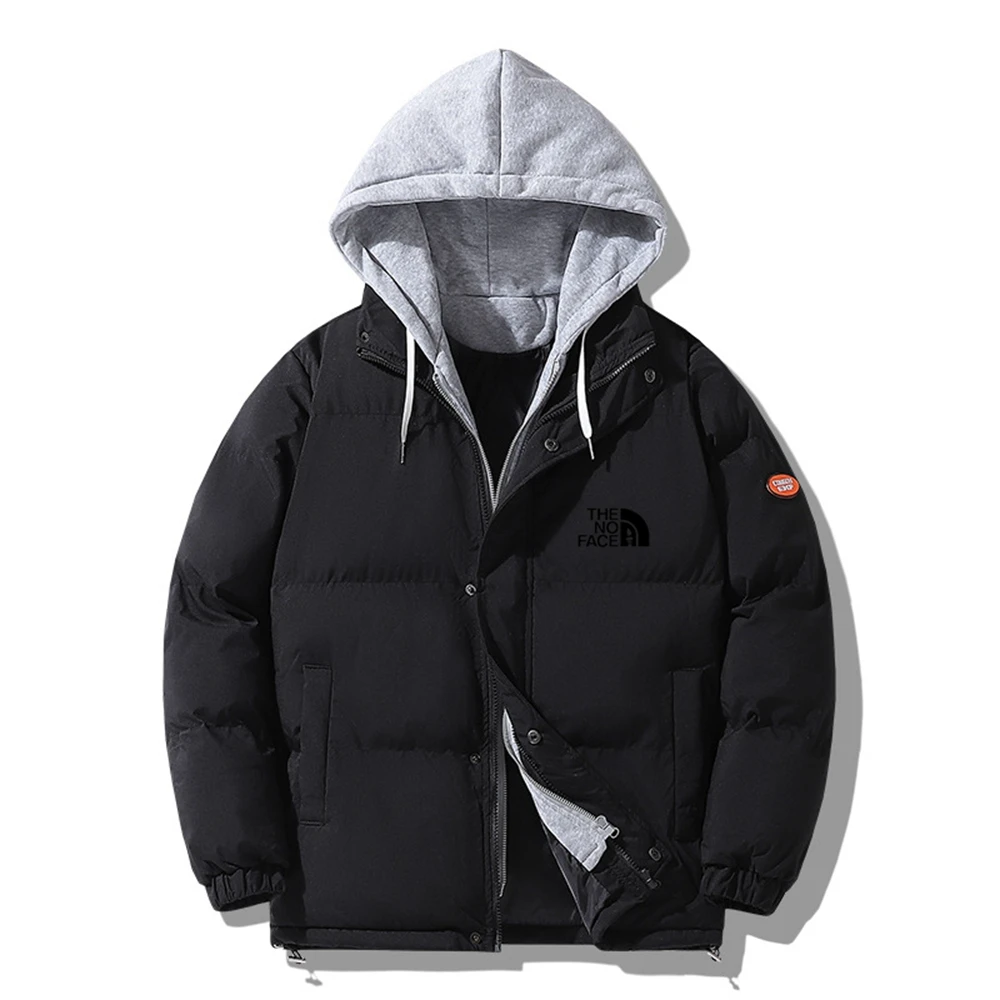 

2023 New Cotton Coat Men's Coat Winter Loose Bread Coat Trend Fashion Brand Fake Two Piece Hooded Thickened Outdoor Sports Warm
