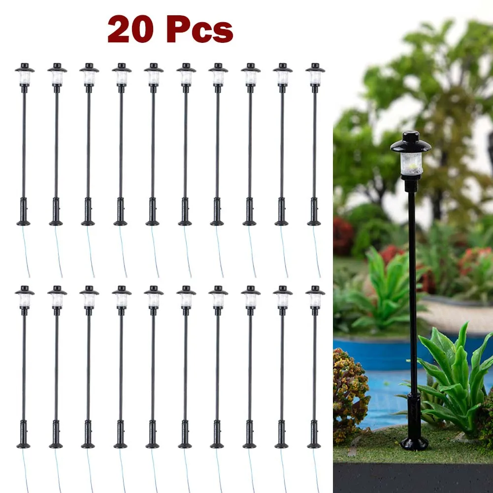 

20Pcs Model Railway Lamp Layout 1:87 HO Scale Lights Lamppost Landscape Light Model Mini Garden Lamps Miniatures Decoration