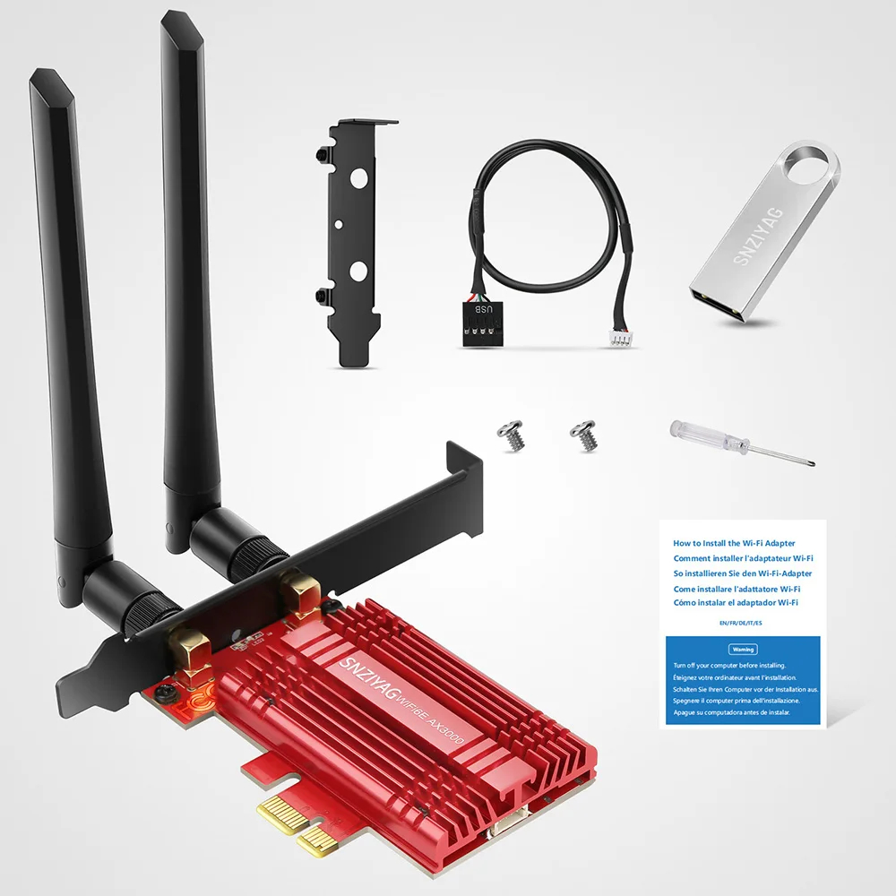 Карта WiFi PCIe AX3000Mbps для ПК 6E с Bluetooth 5.2 802.11AX Tri-Band (2.4/5/6Ghz) беспроводной Wi-Fi 6 MU-MIMO.