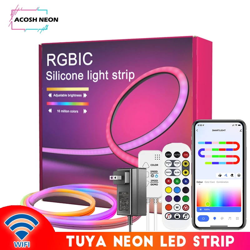 24V TUYA Neon LED Strip Lights With Music Sync 84LEDs/M Addressable Flexible DIY Lighting Mode Work with Alexa Google Assistant
