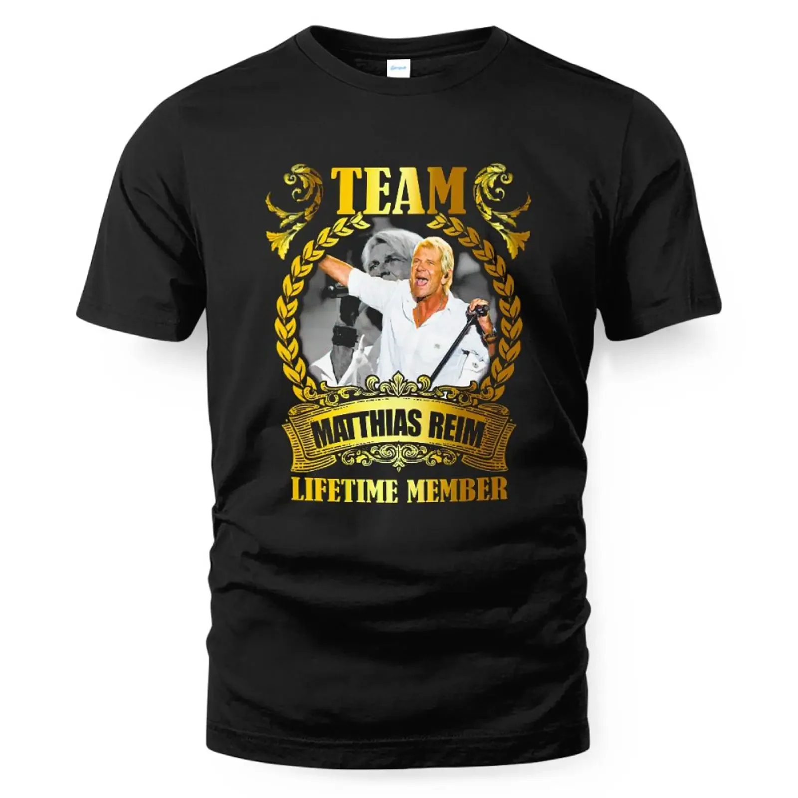 Фото Футболка Team Matthias Reim Lifetime Member с винтажным принтом, слегка состаренная, для повседневной носки, эластичная, дышащая, в стиле кэжуал. №1