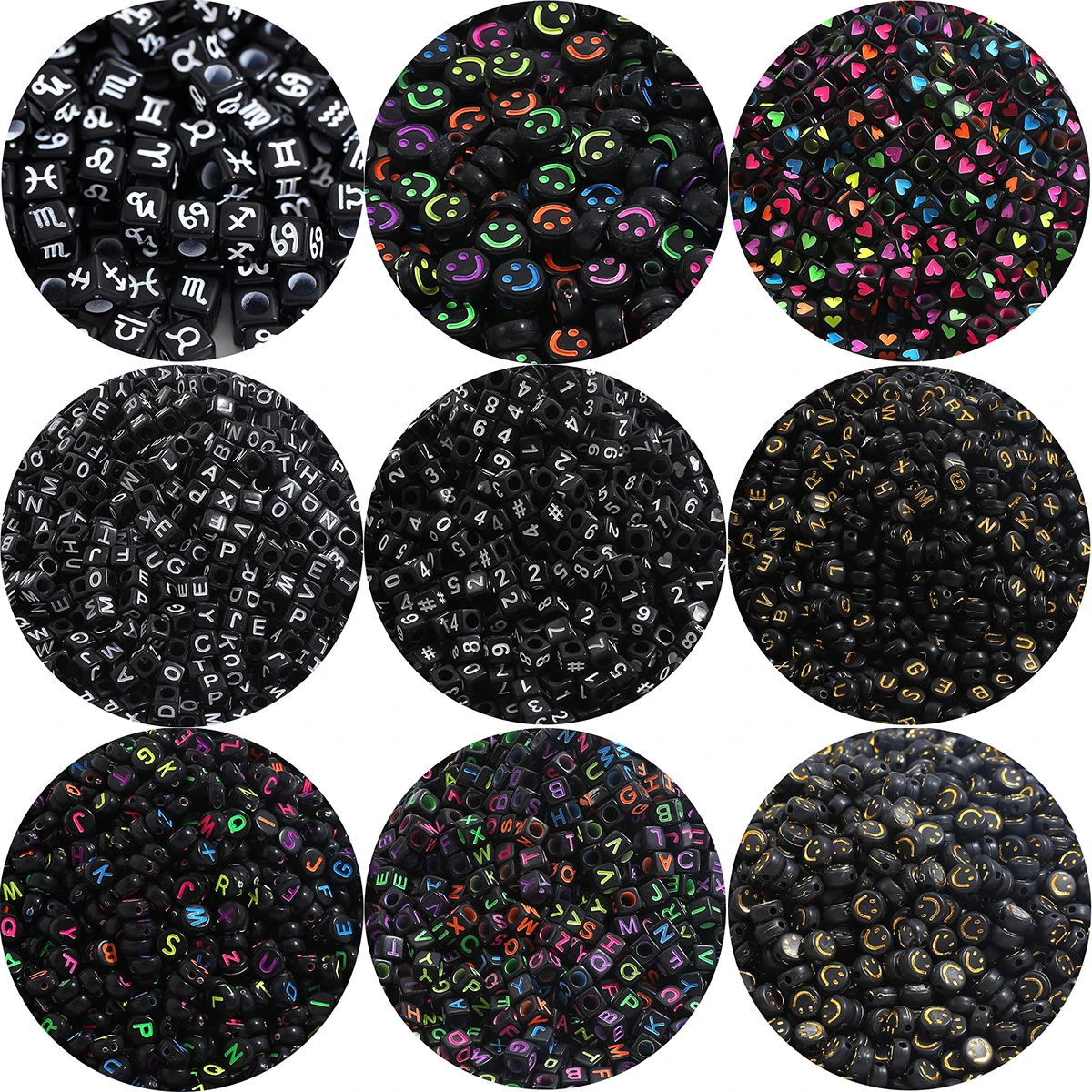 

Плоские круглые Квадратные бусины 6 мм черного цвета, созвездия, буква, сердце, акриловые бусины россыпью для изготовления ювелирных изделий «сделай сам», для ожерелий, браслетов