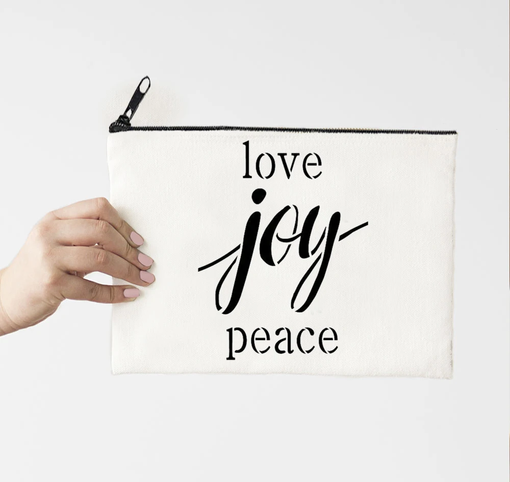 

Модные холщовые косметички с надписью "Merry Christmas", "Love Joy Peace", косметичка, сумочка для косметики, пенал, подарки для подруг