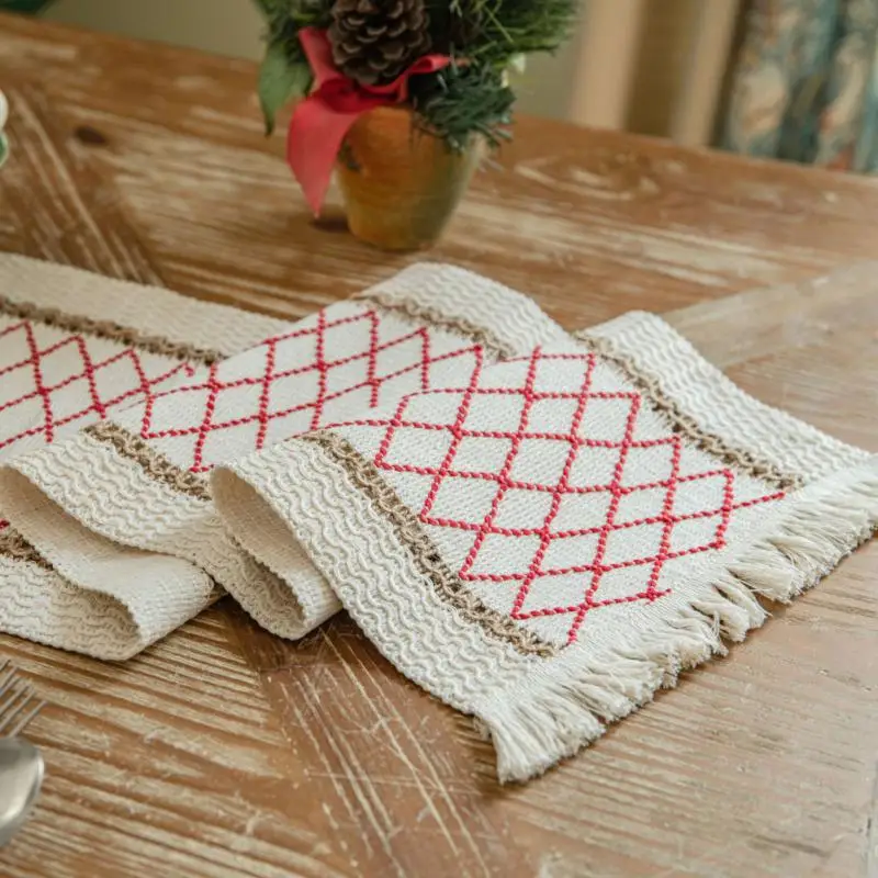 

Desk Decor Table Cloth 30cm*160cm Placemat Cotton And Hemp Hand Woven Table Runner Easter Party Supplies Tablemat Tablecloth