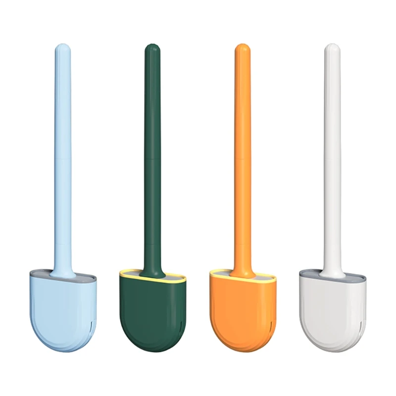 

Long Handle Silicone Toilet Brush and Holder Set for Bathroom Clean with Leak-proof Base Nail-free Installation