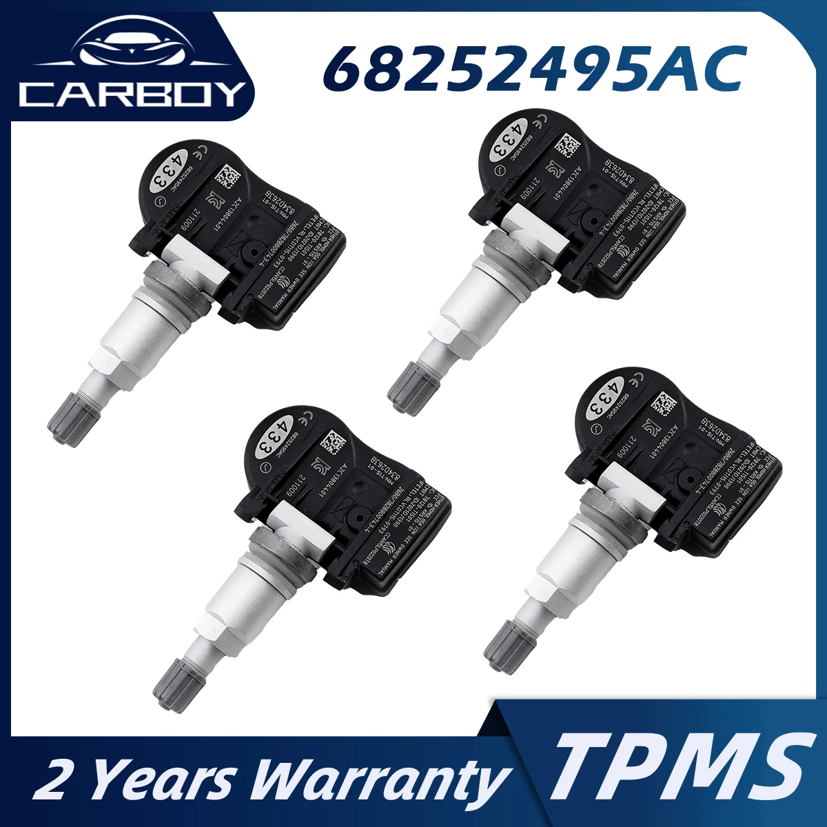 Датчик TPMS 68252495AC для Jeep Grand Cherokee IV 2017-2020, система контроля давления в шинах 433 МГц 68252495AA 68252495AB, 4 шт.