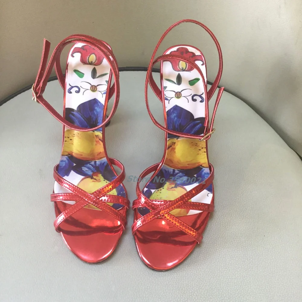 Diamond-studded Cylindrical Heel 2022 Summer New Colorblock Cross Strap Sandals Multicolor Novelty Style Summer Women's High Hee