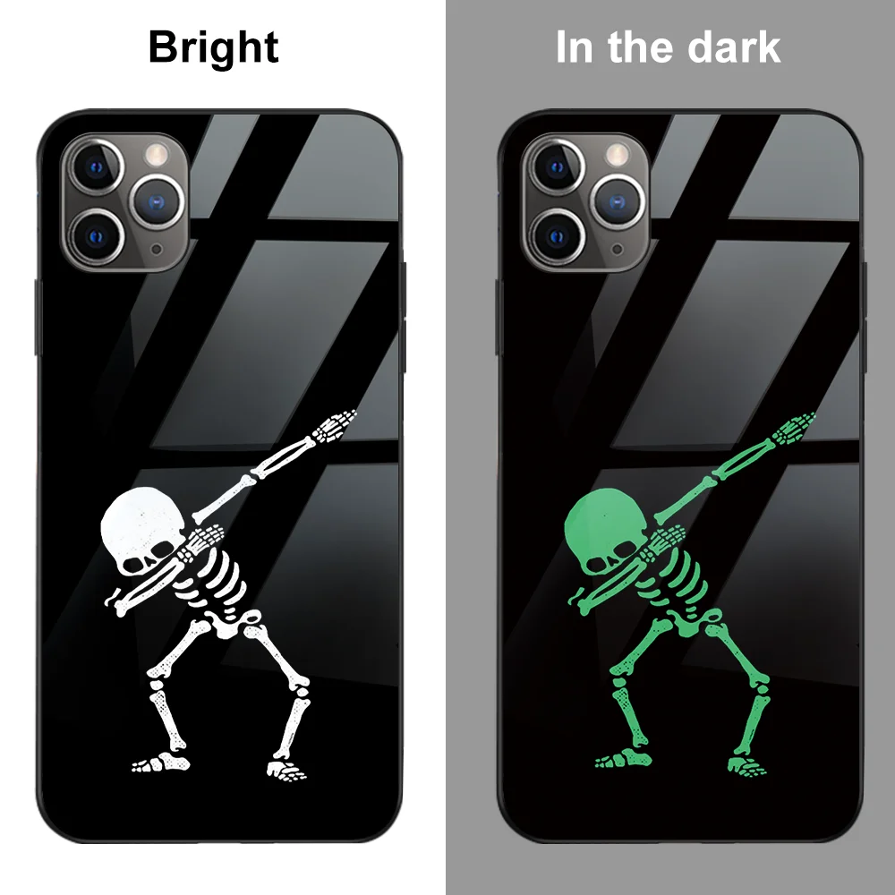 

Funny Skeleton Luminous Tempered Glass Case for Iphone 13 12 11 Pro Max X XR XS Max 7 8 6 6s Plus 12 13 Mini SE 2020 Back Cover