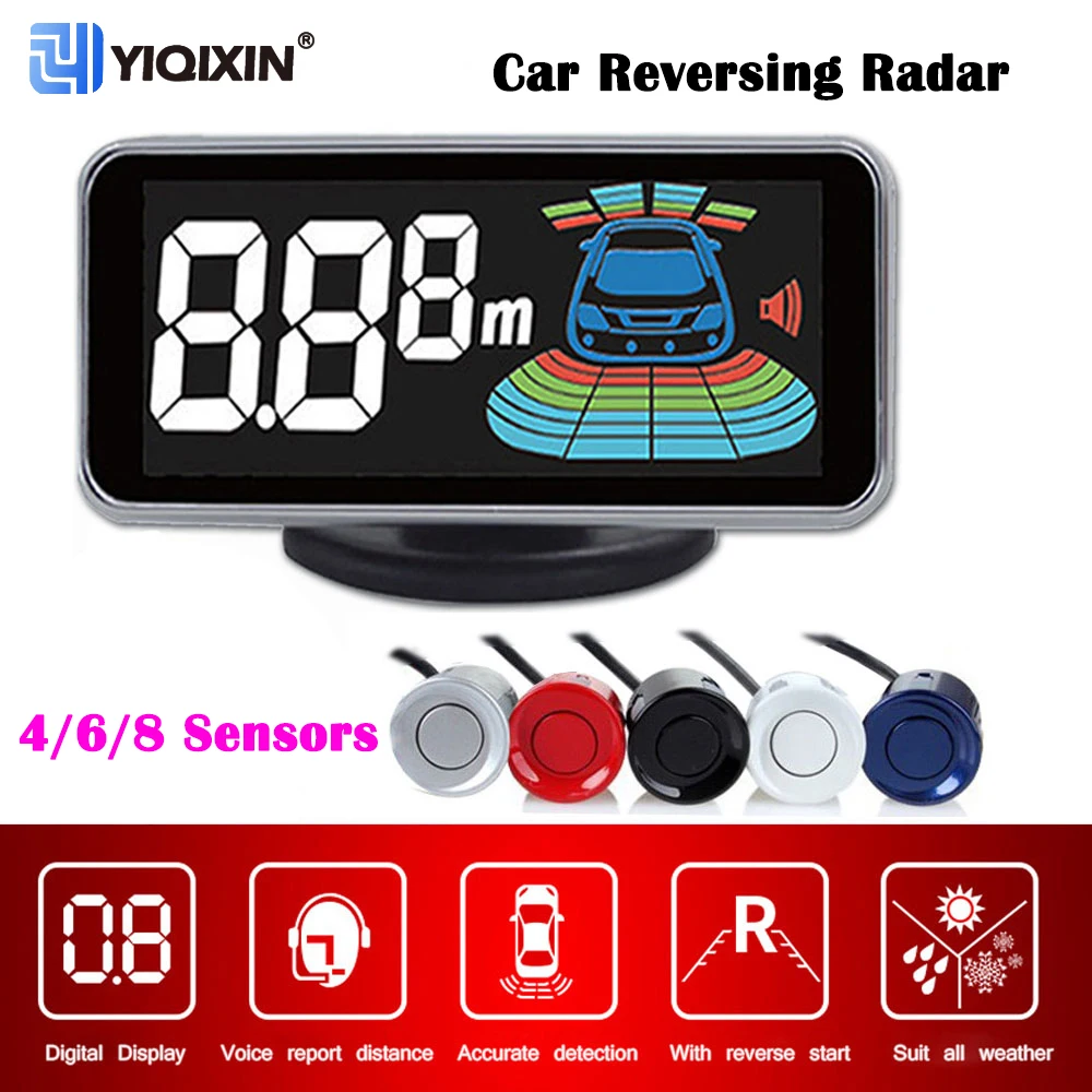 

YIQIXIN 4/6/8 Sensor Car Parking Radar Monitor Detector Alarm Assist System Auto Parktronic LED Reverse Backup Backlight Display