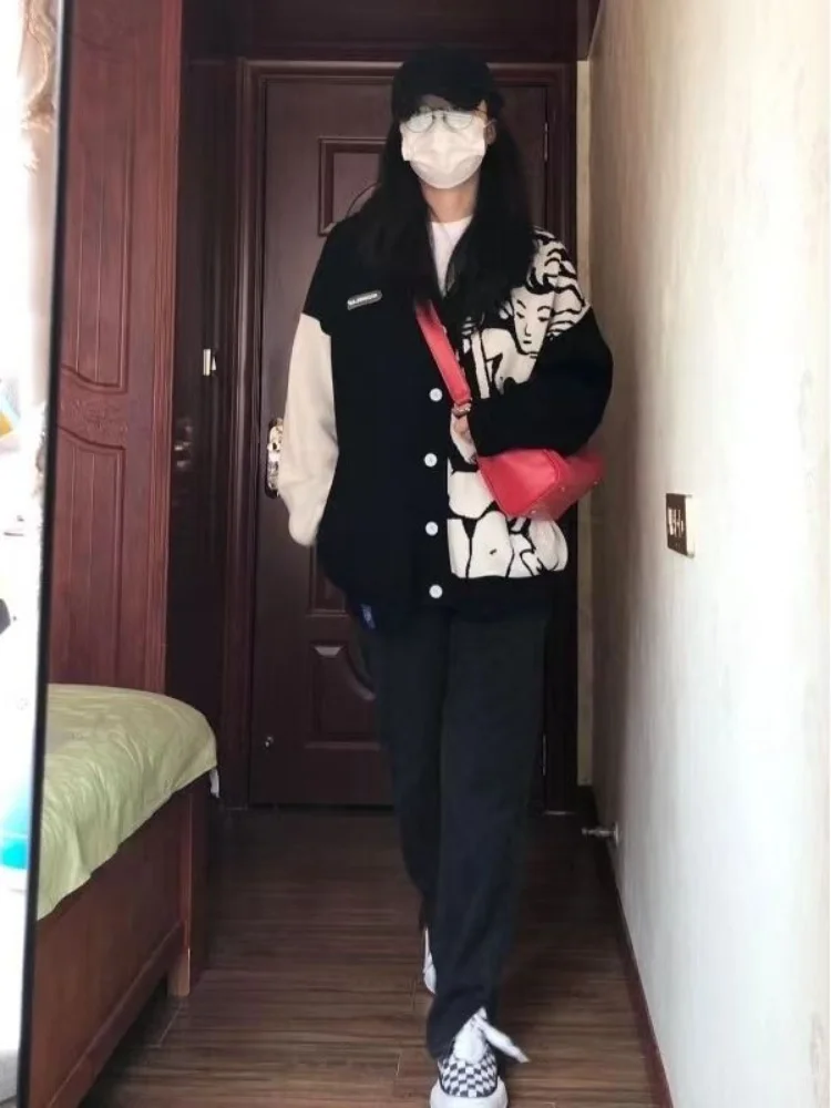 Женский свитер с принтом ангелов свободный трикотажный кардиган контрастных