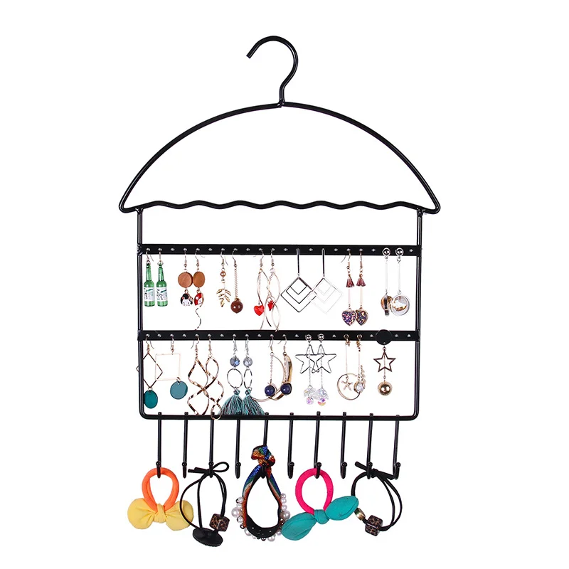 2 Layers Iron Earring Storage Display Stand Jewelry Storage Organizer for Necklace Holder Simple Style Wall Hanging Jewelry Rack