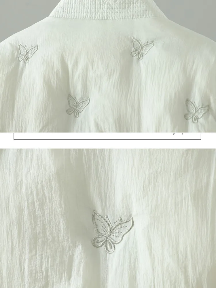 Oversized Butterfly Embroidery V-Neck Autumn Winter Padded Cotton Coat Women Loose Fashion Ladies Jackets Long Sleeve Woman