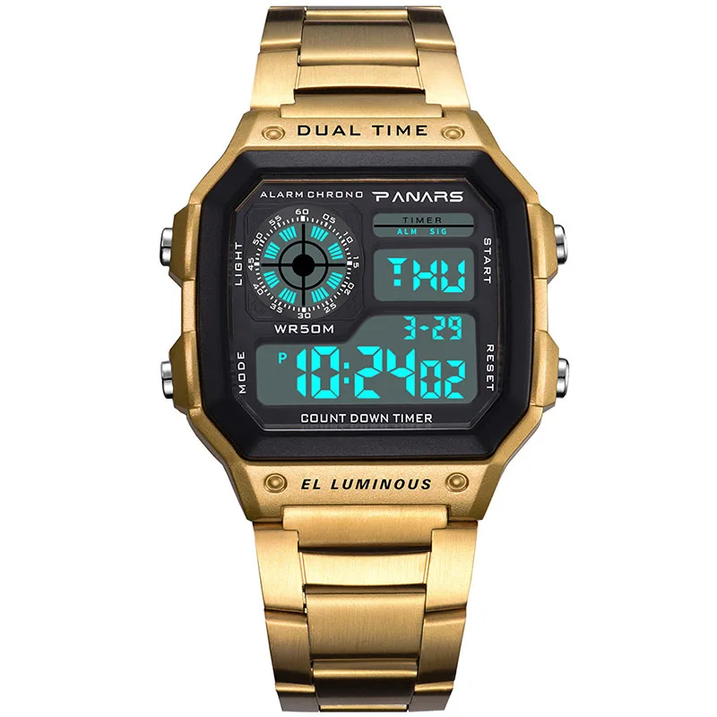 Часы наручные цифровые золотистые/серебристые со светодиодной подсветкой |